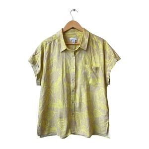 Calvin Klein Womens Linen Tropical Shirt XL Button Front Lightweight Casual